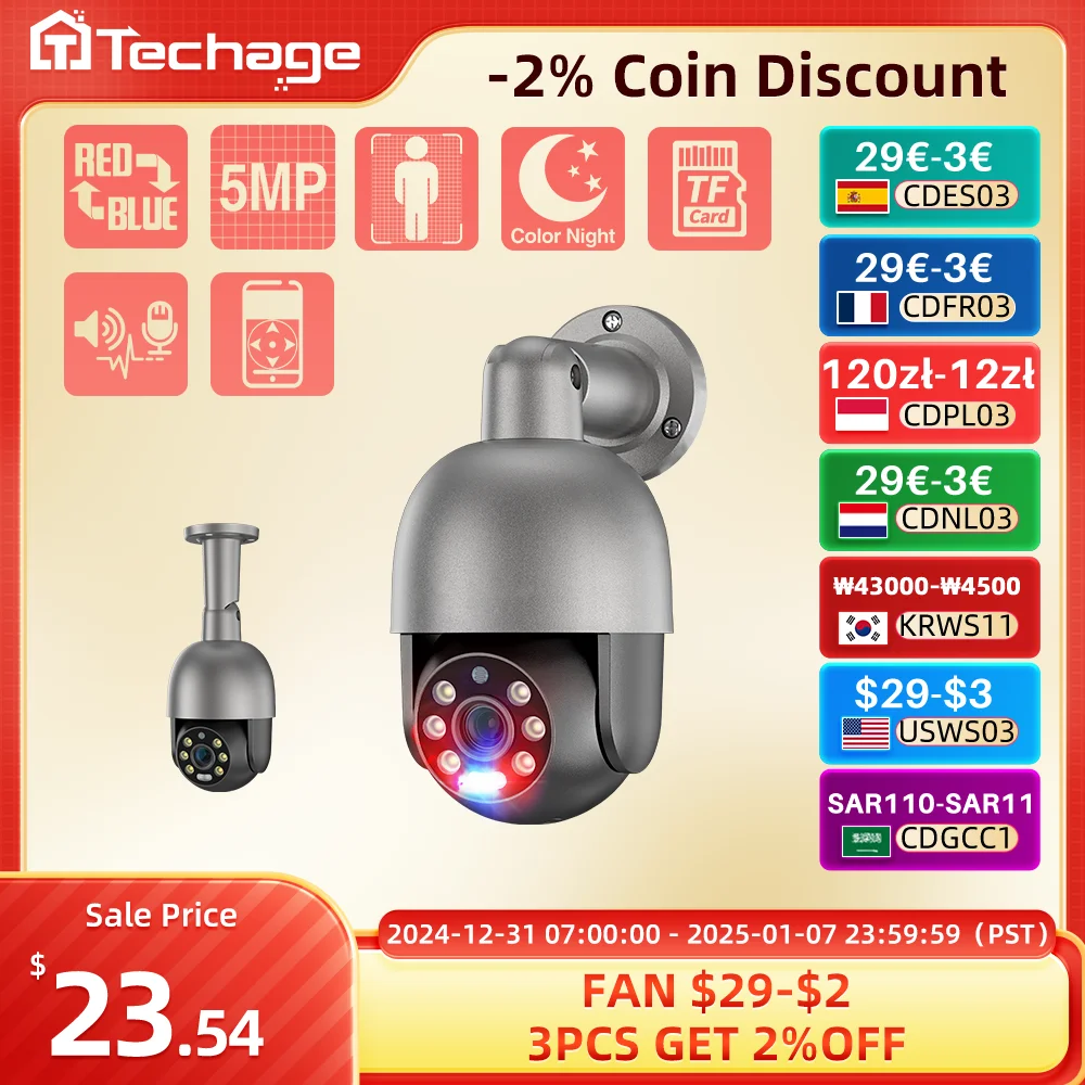 Câmera de Vigilância IP Techage-PTZ, Exterior, Detecção Humana AI, Áudio Bidirecional, ONVIF, POE, CCTV, Segurança, 4K, 8MP, 5MP