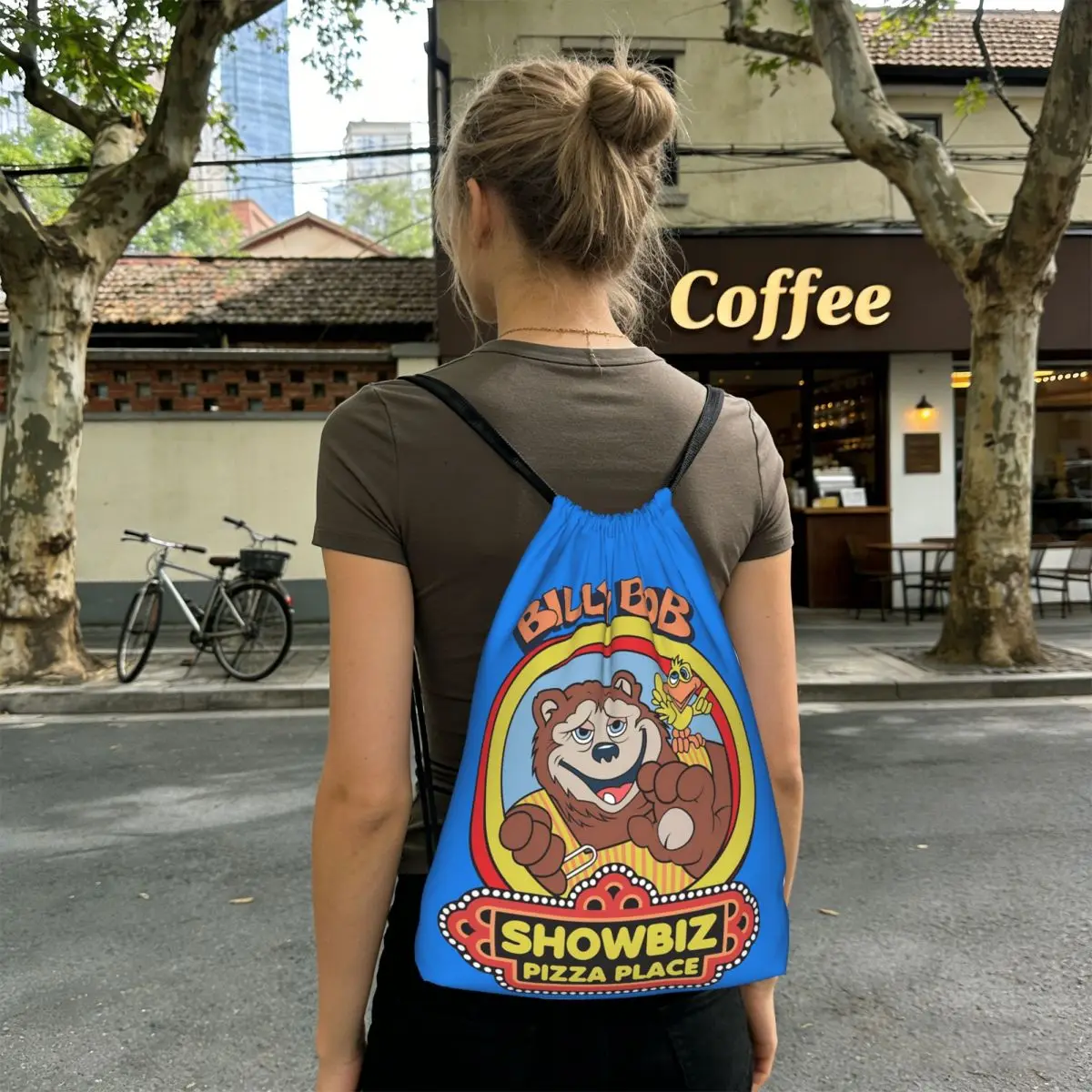 Showbiz Pizza Billy Bob Backpacks Portable Drawstring Bags Sundries Bag Book Bags for Man Woman Students