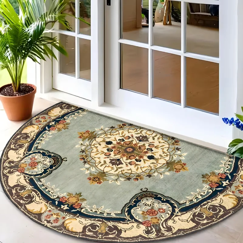 Blue Green Floral Scroll Classical Carpet Doormat For Grand Foyer Traditional Blessing Design