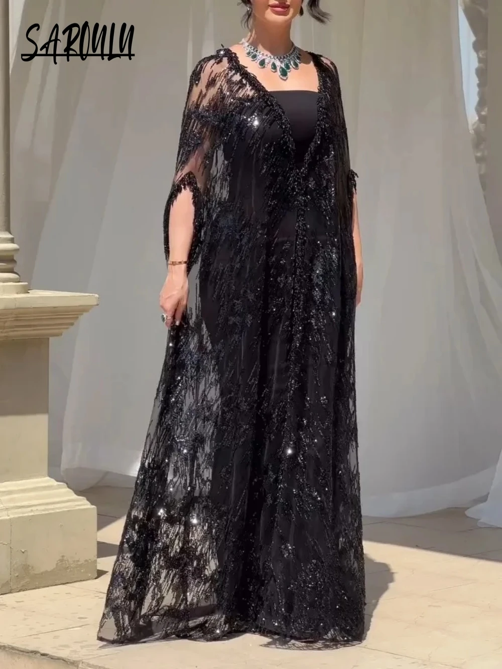 

Muslim Plus Size A Line Luxurious Evening Dress Kaftan Prom Gown Women Party Elegant Customized Sequins Caftan Casual Chic Robe