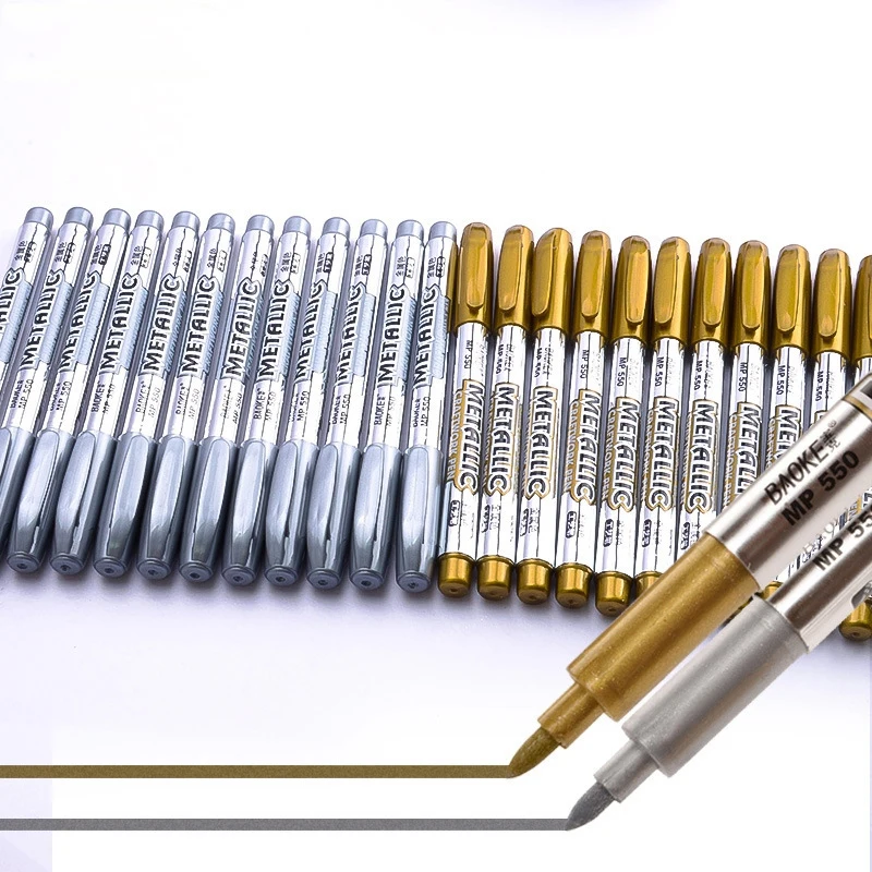 1-6 Pcs DIY Metal Waterproof Permanent Paint Marker Pens Sharpie Gold Silver 1.5mm Student Supplies Craftwork Pen Art Painting
