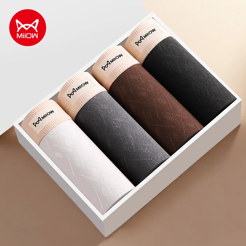

MiiOW 4Pcs Organic Cotton Men Underwear 10A Antibacterial Crotch Men's Panties Breathable Mesh Man Underpants Mens Boxers Briefs