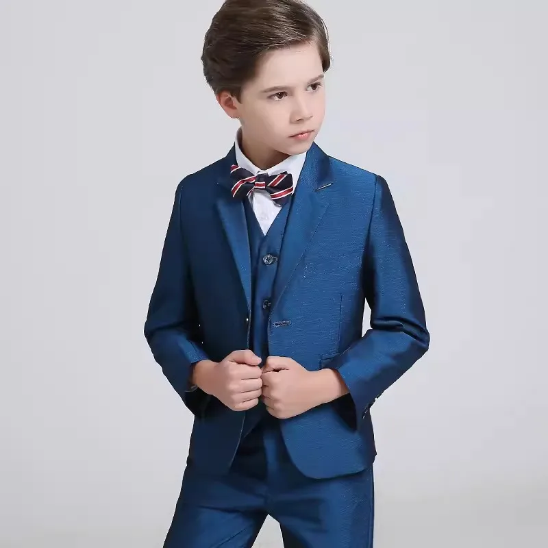 

Children Shining Blue Piano Suit Prince Kids Photograph Tuxedo Teenager Graduation Birthday Costume Flower Boys Wedding Dress