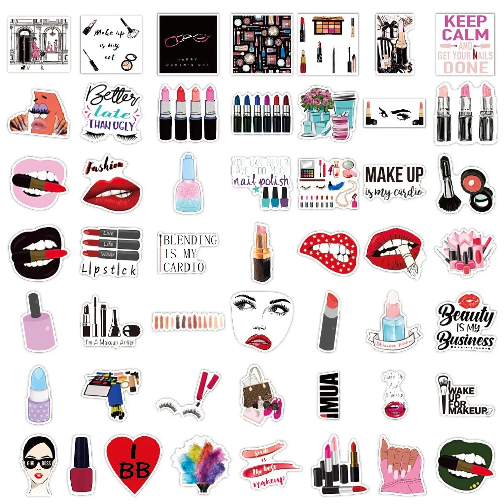 10/30/50PCS ragazze rossetto cosmetico adesivo personalità del fumetto Graffiti decorazione Scrapbook custodia per telefono portatile decalcomania impermeabile