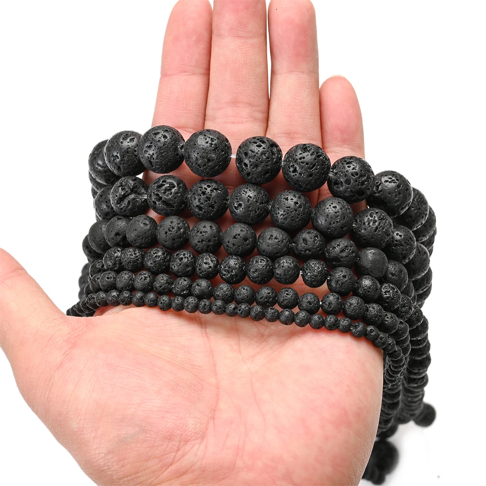 Black Lava Stone Beads Natural Round Volcanic Spacer Beads for Jewelry Making DIY Bracelet Necklace Accessories 4 6 8 10 12mm