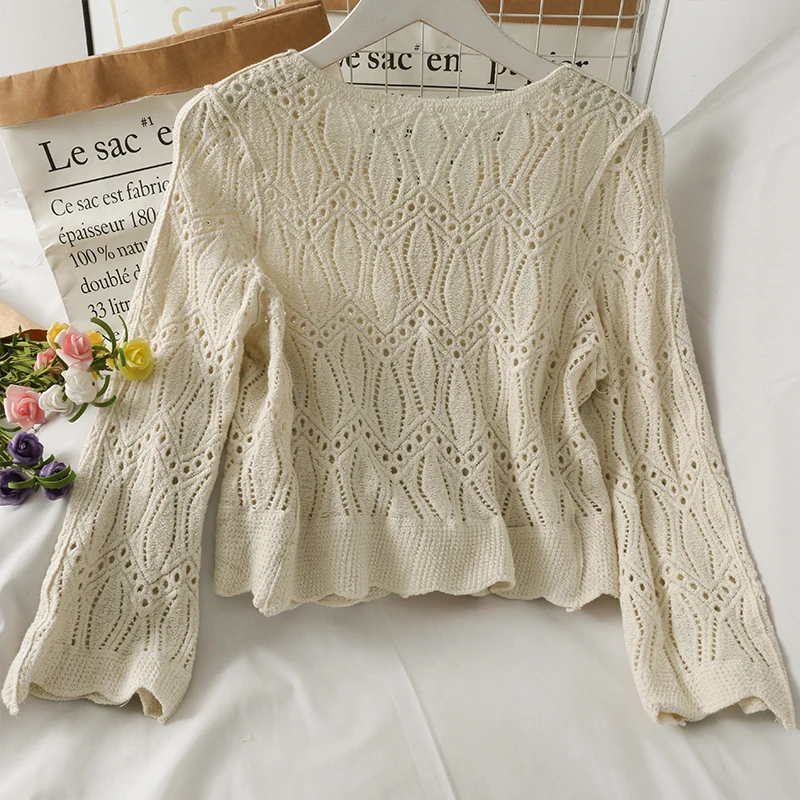 OUMEA Women Crochet Cardigans Spring Autumn Long Sleeve Cotton Blouse Patchwork Casual Buttons Front Blouse Vintage Blouses