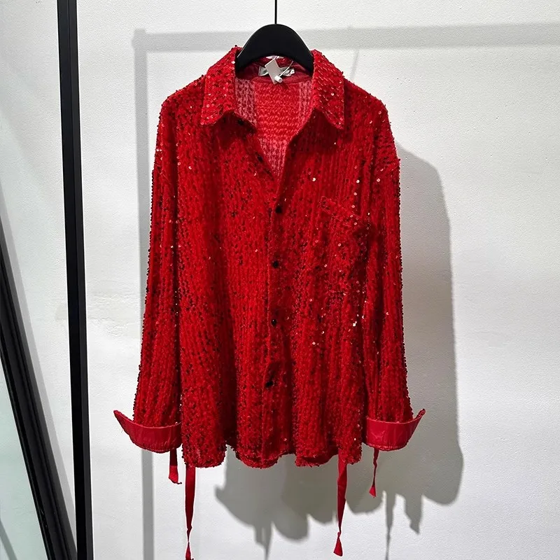 

SuperAen Sequined Shirt Fashion Loose Fashion Shirt Long Sleeve Shirts for Women