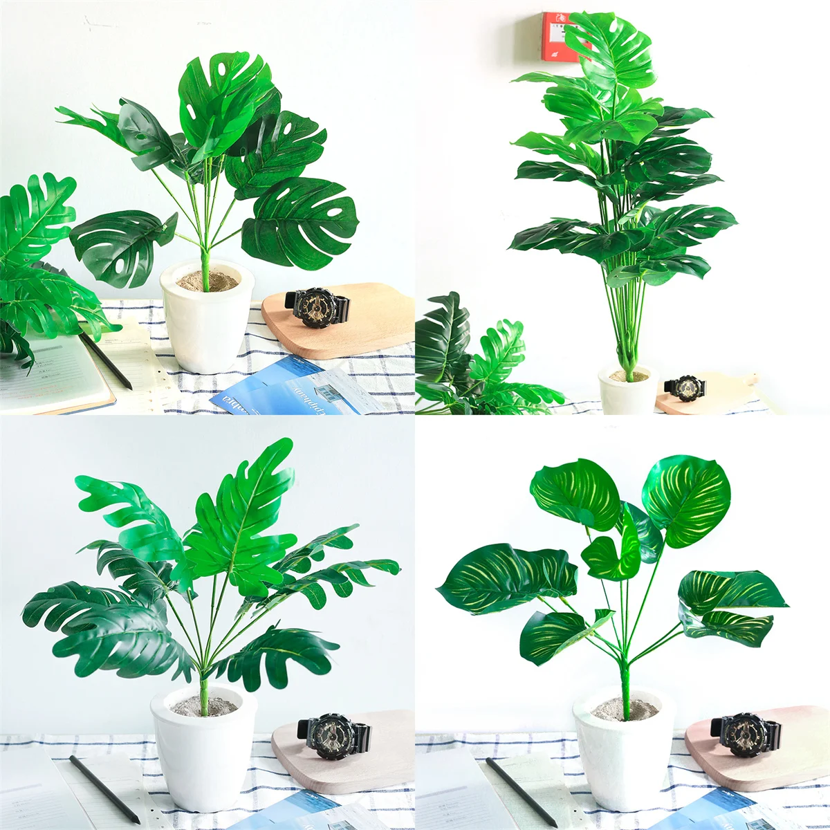 Tropical Palm Leaves 9/18 Fork Summer Monstera Artificial Silk Turtle Leaf Garden Yard Home DIY Wedding Party Decoration 1/5Pcs