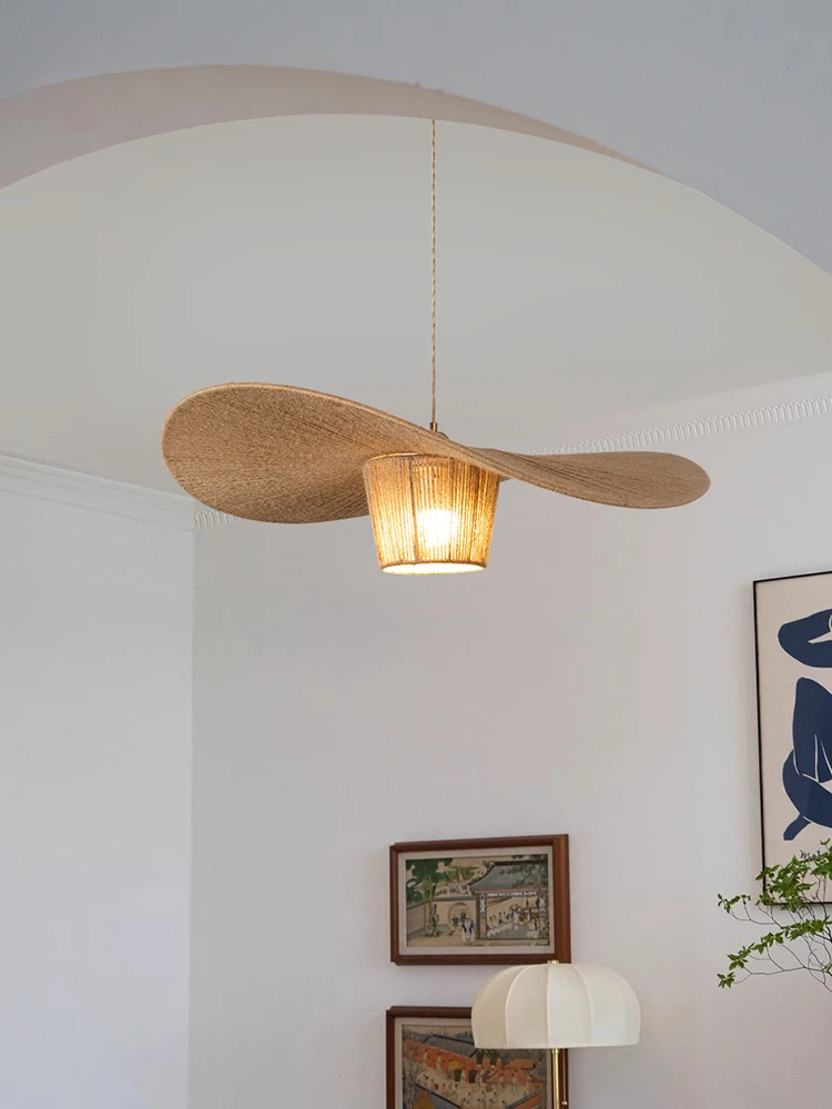 Customizable Lampadario in corda di canapa a vento wabi-sabi in stile giapponese medievale soggiorno camera da letto
