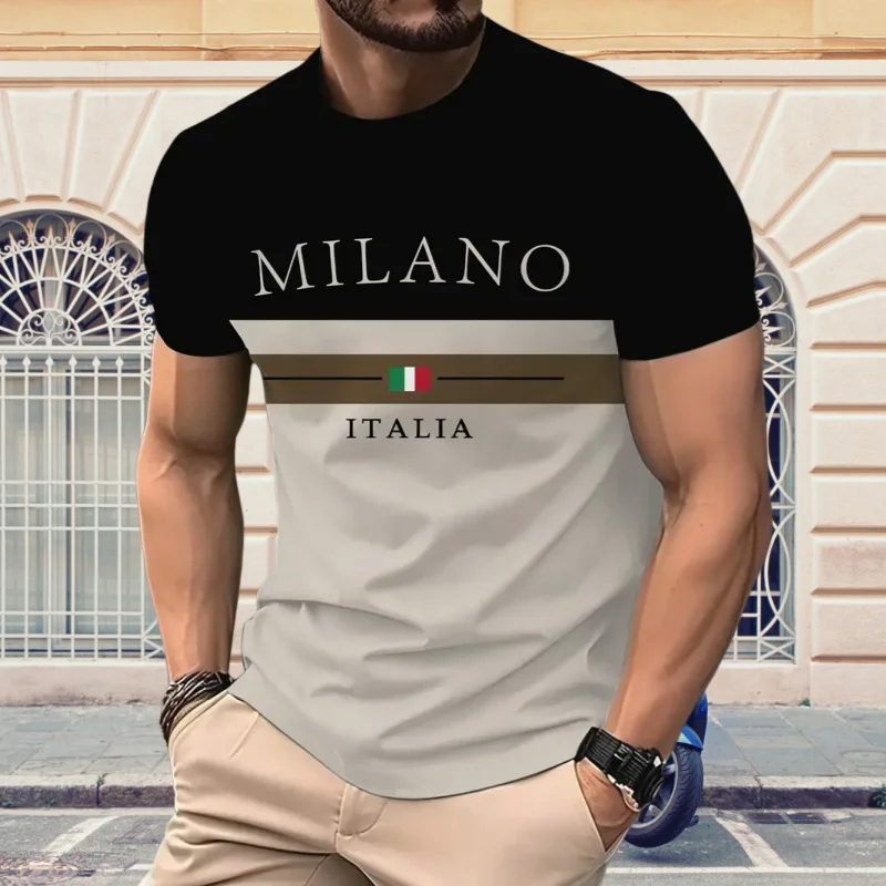 ميلانو إيطاليا الراقية التباين اللون إلكتروني طباعة موضة الشارع تي شيرت غير رسمي ملابس للرجال تنفس التجفيف السريع Fadeless