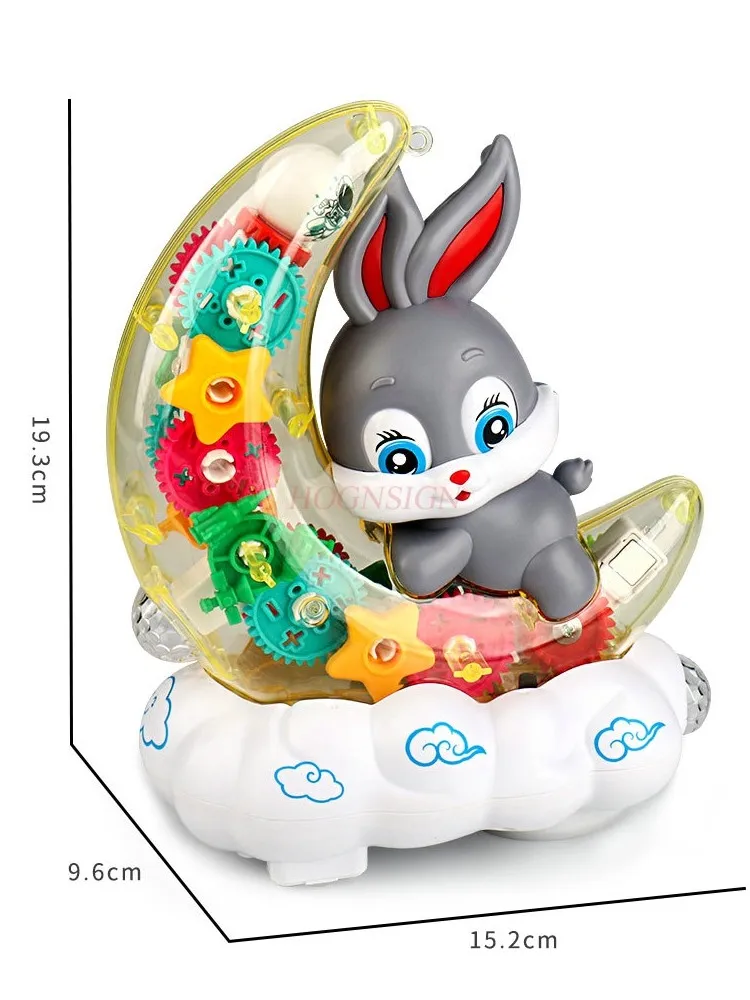 Jouet en Forme de Lapin Transparent pour Enfant, Équipement Électrique en Forme de Lune, Cadeau pour Bébés de 1 à 3 ans