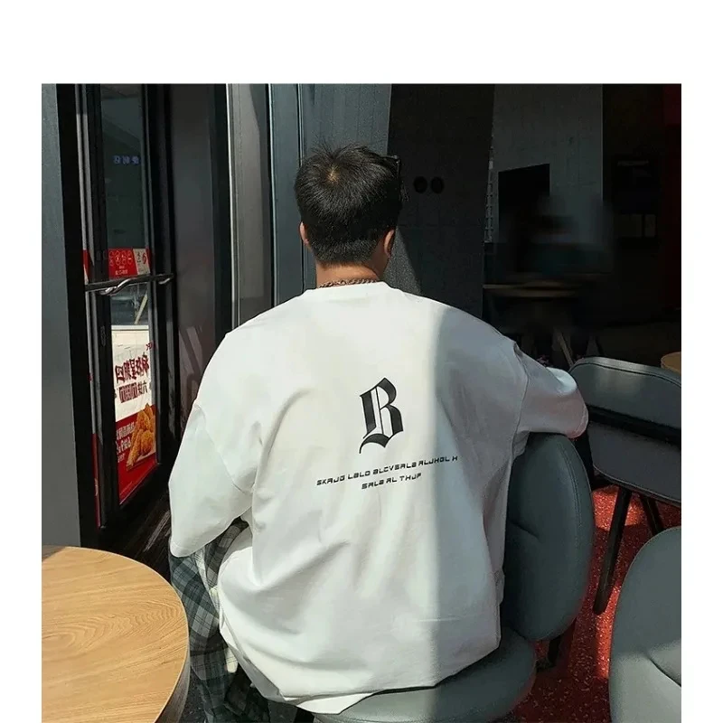 Men's Summer Heavy American Sle Short Sleeve T-shirt Loose Cotton Ins Fashion Brand Men's Half Sleeve T-shirt Simple White Top