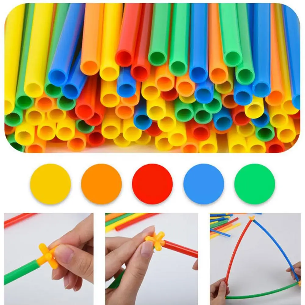 100 stücke Bunte Stroh Bausteine Spielzeug Stroh Bausteine Spielzeug Stecker Set Bunte Sport Fähigkeiten kinder Bildung – Detail 3