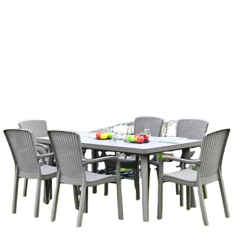 

8-Seater Modern Dining Set Resin Patio Dining Table Set Outdoor Furniture for Parks Schools Courtyards Made of Plastic