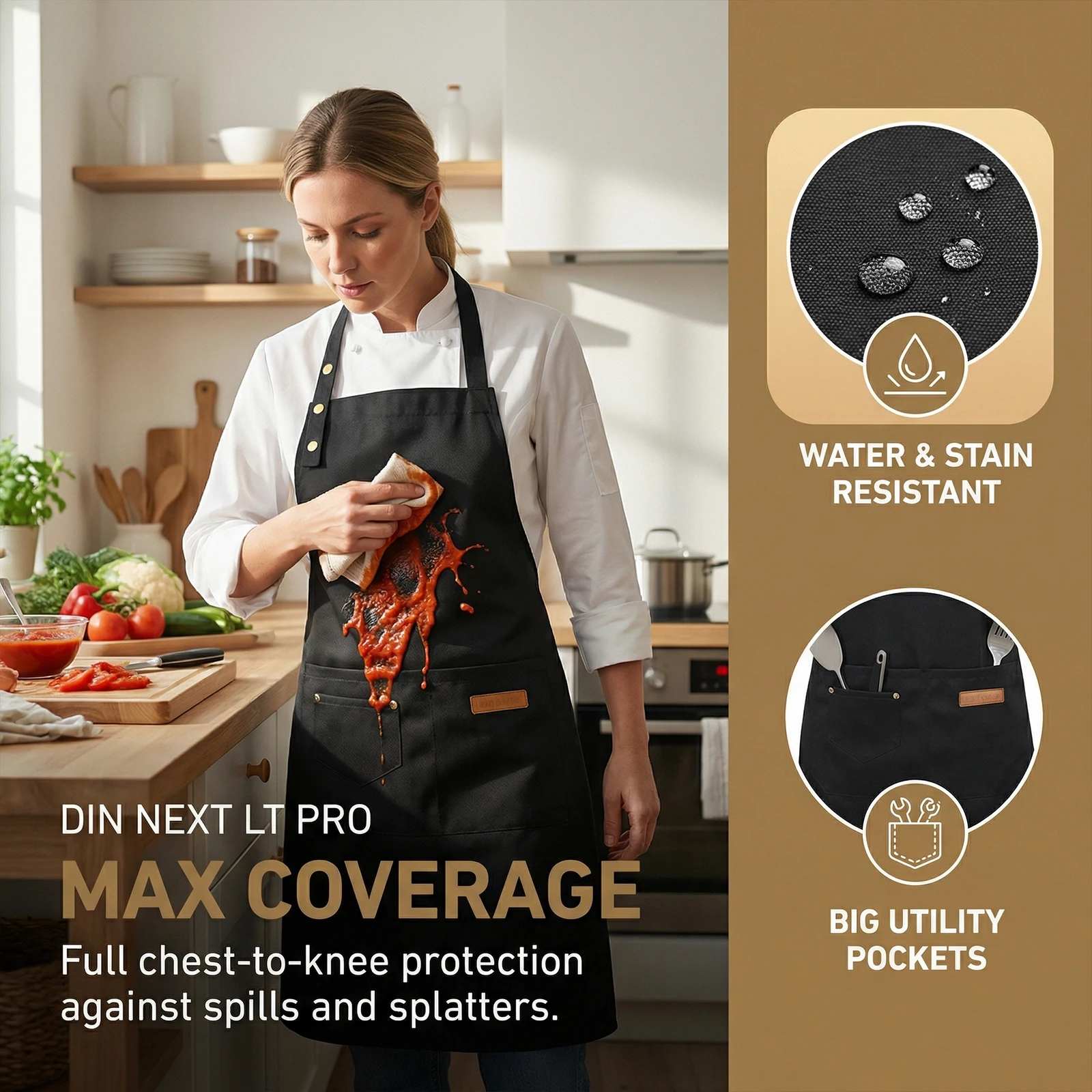 

2PCS Black Durable Apron with Pocket Adjustable Kitchen Waiter Cafe Work Apron for Cooking Cleaning Restaurant Uniform