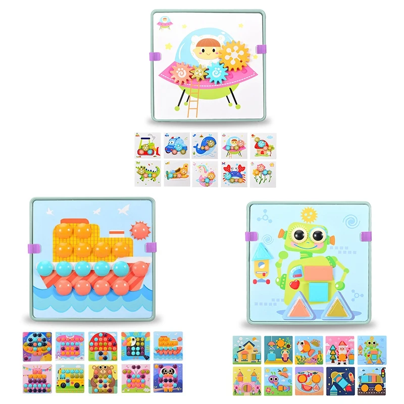 Children's Creative Nail Puzzle Fun Building Block Toy Large Particle Button Assembly Gift(A)