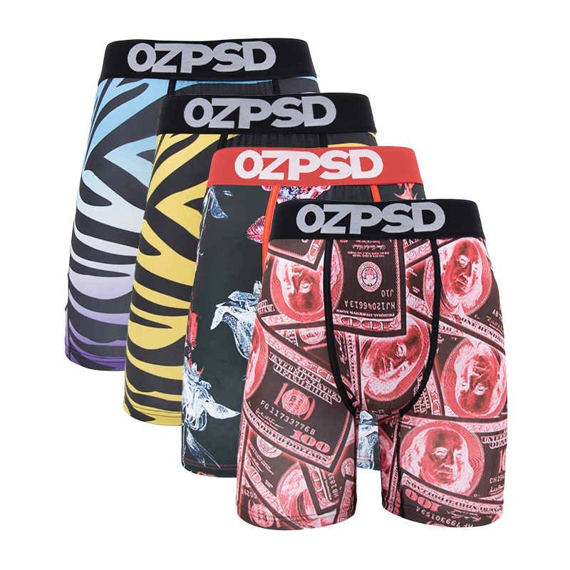 OZPSD 4Pcs Seamless Sexy  Men Boxers Underwear Soft Breathable Man Underpants Men's Panties Lingerie Printed Boxers Mens Trunks