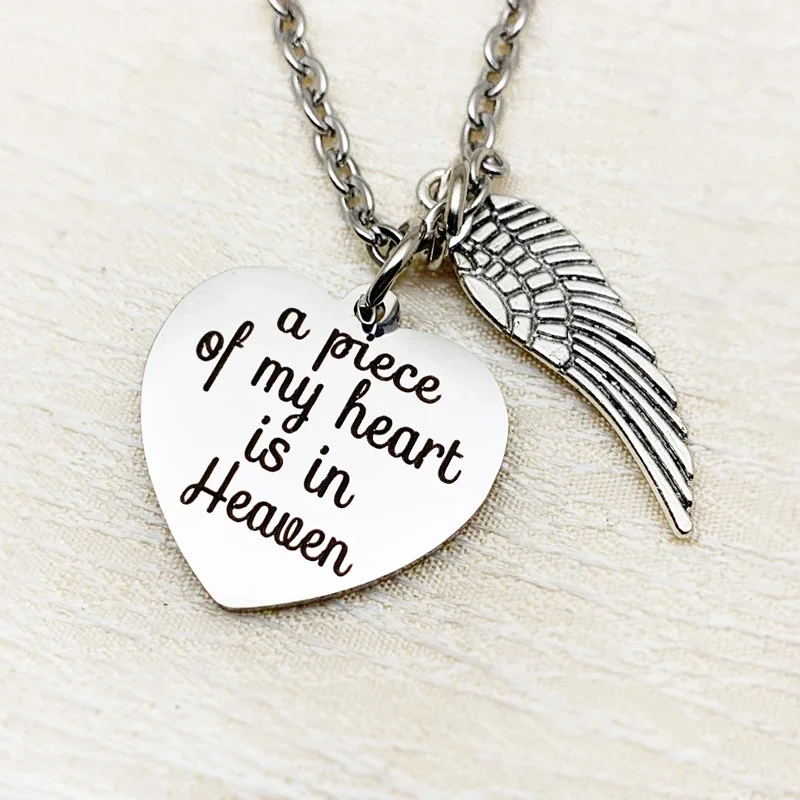 Memorial Necklace A Piece of My Heart is in Heaven Pendant Jewelry in Memory of Mom Dad Grandpa Baby Loss Memorial Gift