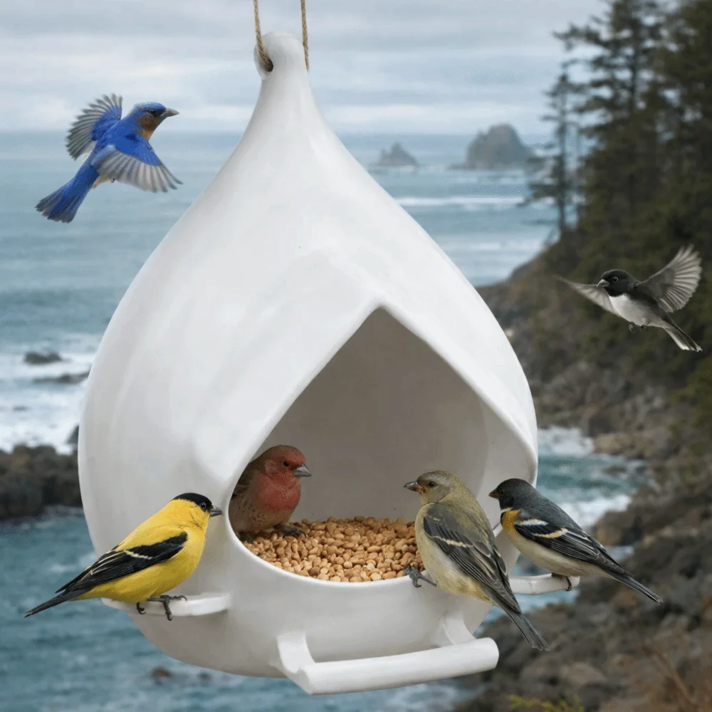 Comedero para Pájaros Colgante de Plástico Impermeable con Soporte, Comedero para Colibríes de Gran Capacidad, Bandeja para Comedero de Pájaros para Patio o Porche
