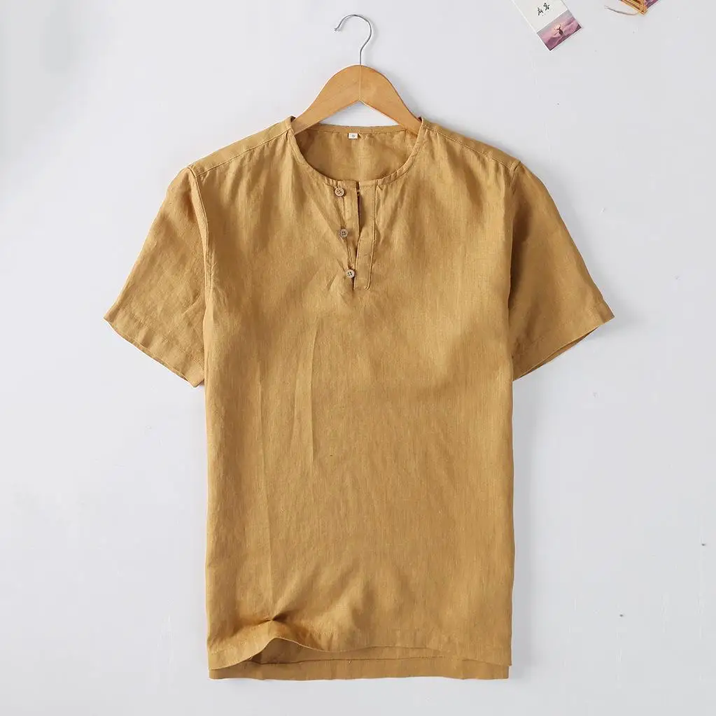 

Simple Men's Hemp Pullover Short Sleeve T-Shirt Casual Comfortable Breathable Eco-Friendly T-Shirt for Summer
