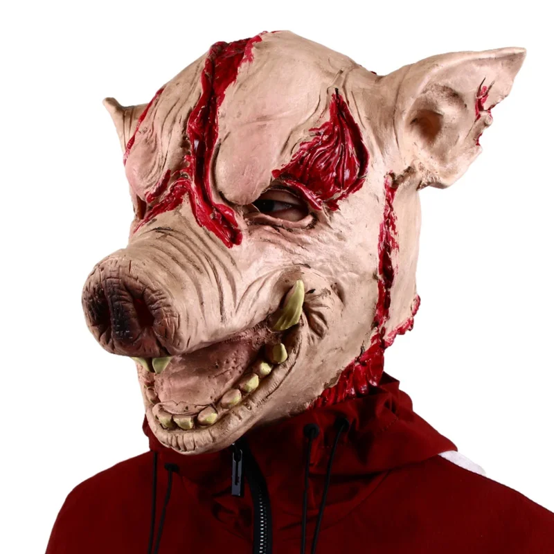 Masque Effrayant en Latex pour Halloween, Robe de Barrage, Tête de Cochon d'Horreur, Cosplay d'Animaux, Accessoires de Costume