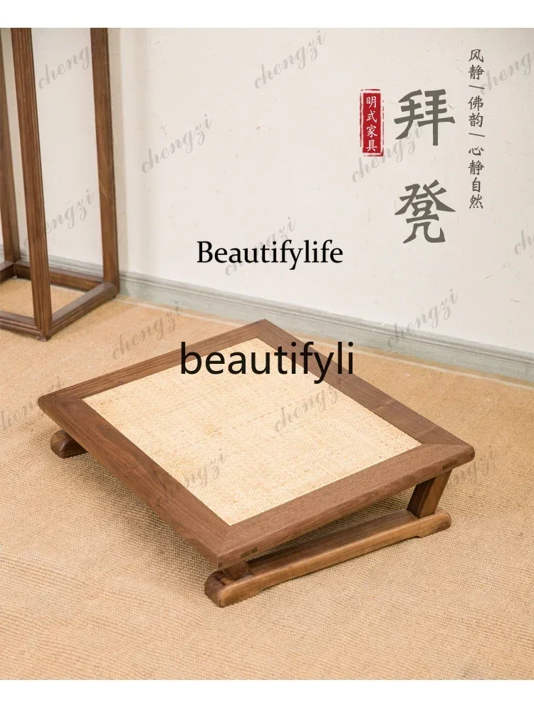 D5556 Buddha worship stool Buddhist hall kowtow kneeling mat square solid wood futon seat cushion