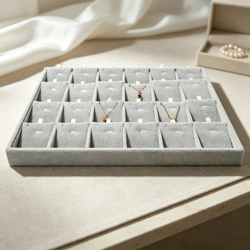35x24cm Gray Ice-Patterned Velvet Large Jewelry Tray for Storing and Displaying Rings Earrings Necklaces Pendants and Bracelets