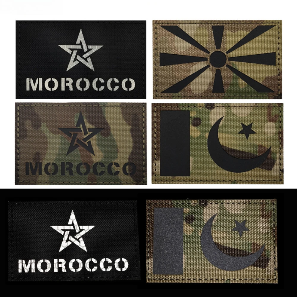 

Morocco Pakistan Macedonia National Flag Patch Laser-cut Reflective Hook and Loop Military Stickers Tactical Patch