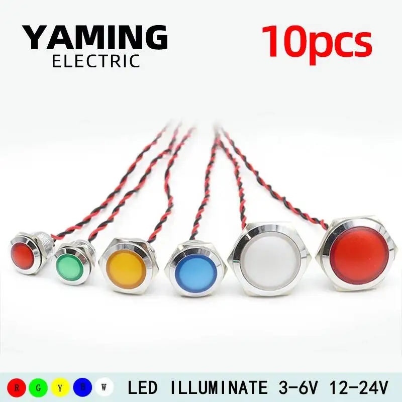 

10pcs Ultra-Short Metal LED Power Indicator Light 12/16/19/22mm 12V/24V/220V Waterproof Mini Signal Lamp With Wires