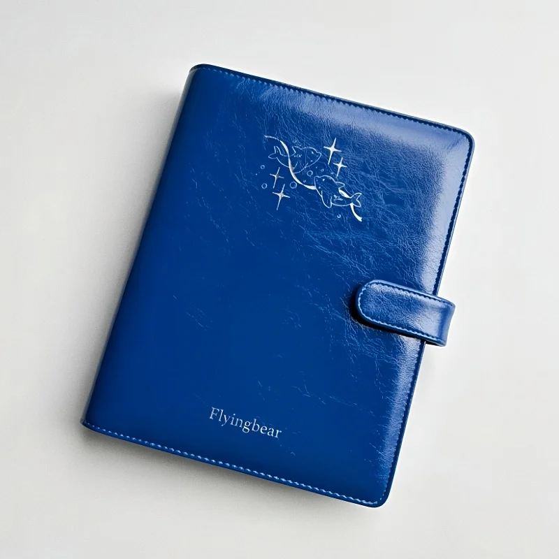 Whale Emboss A5 PU Leather Binder Card Album, 6-Hole Klein Blue Magnetic Snap Loose Book, for 3/3.5Inch Kpop Mini Photo Storage