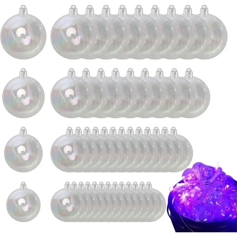 M11K-Plastic For Halloween Decor Iridescent Ornaments Balls, 60 PCS Clear Ornament Ball Multisize-3/4/5/6CM Bulk Size