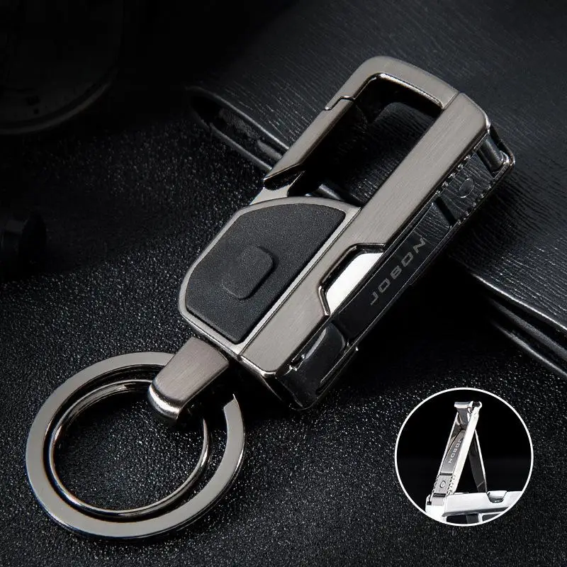 Multifunctional Keychain for Men Stainless Steel Nail Clippers Double Ring Keychain Car Motorcycle Door Key Accessory