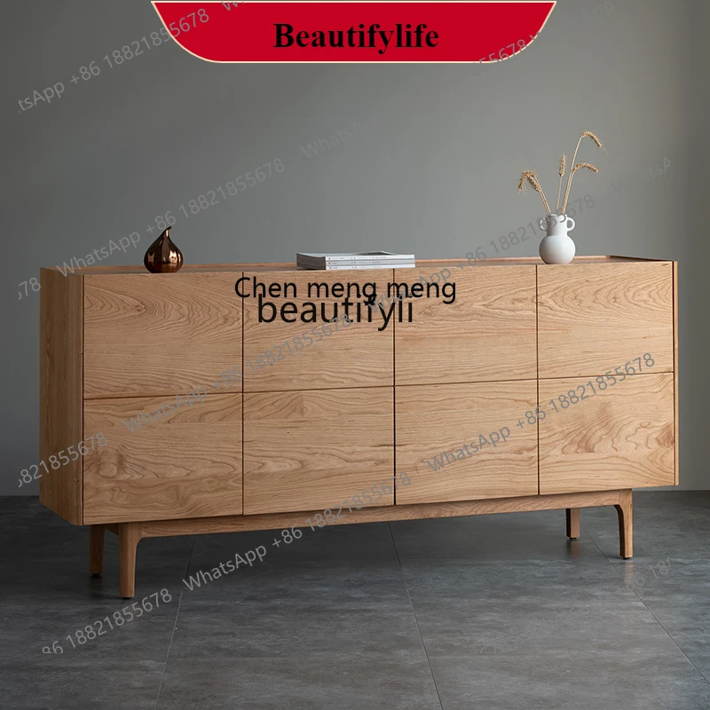 

G153 Nordic black walnut dining side cabinet simple living room, four-door entrance, bedroom storage locker