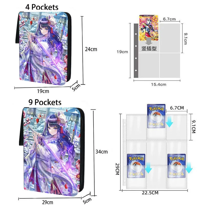 Genshin Impact Card Binder, Collector PleFolder, Zipper, Anime Trading Game Album Holder with 50 Inner Liberty, 4/9 Pocket