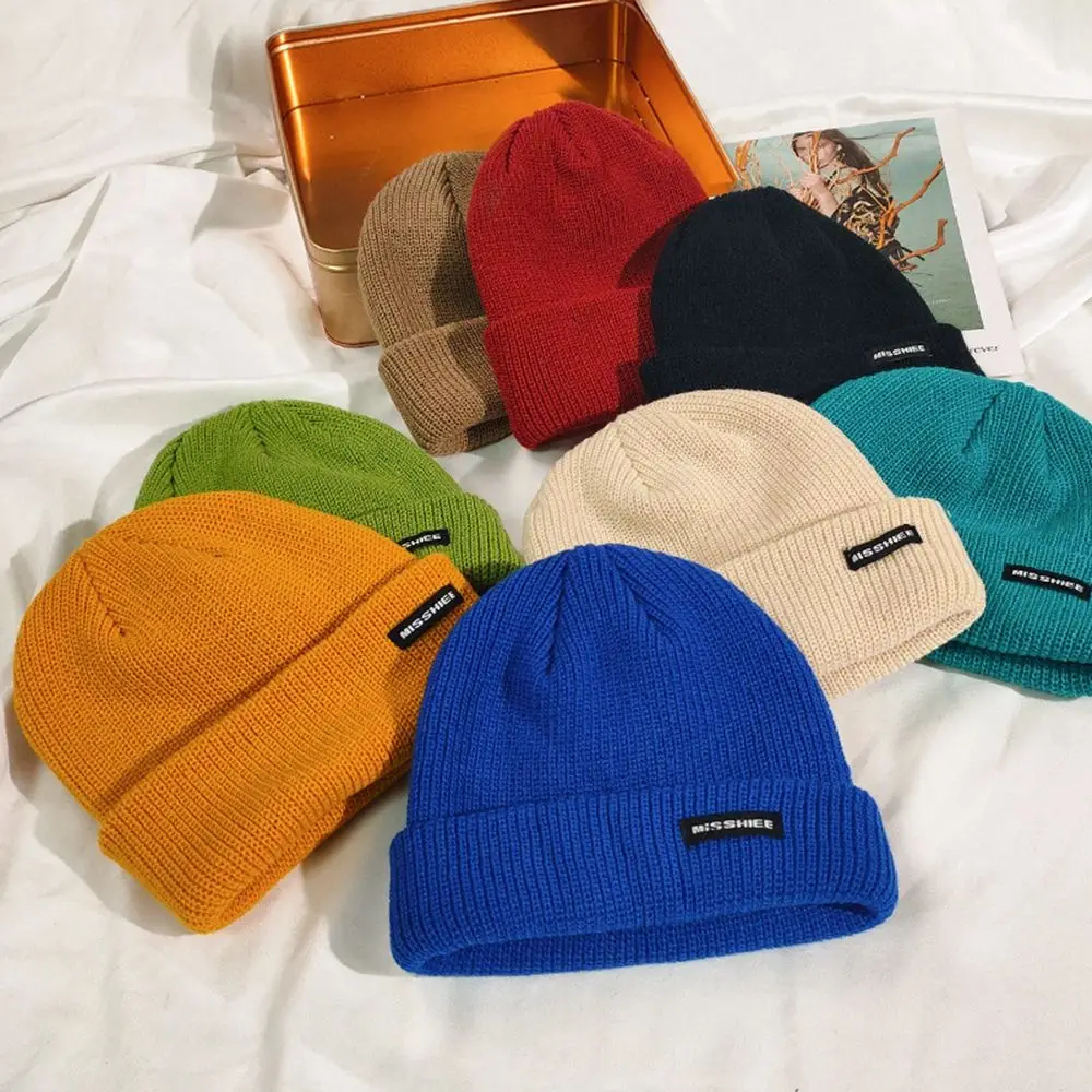 Cute All-match Tag Autumn Winter Skullies Colth Korean Style Caps Letter Knitted Hat Wool Hat Women Woolen Beanies