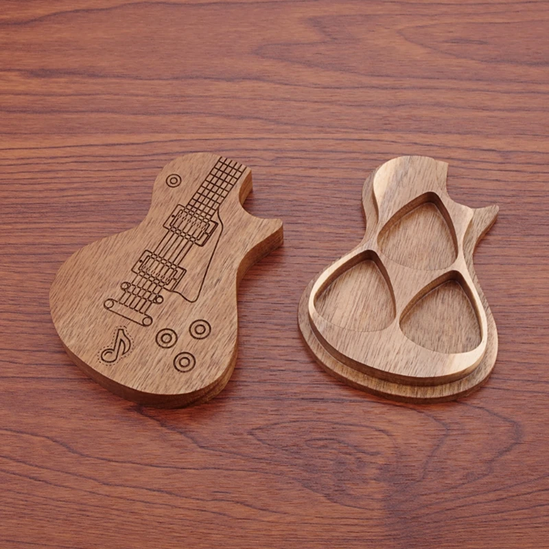 PXPF 1Pc Guitar Pick Holder Wooden Plectrum Guitar Case Personalized Mediator Storage Box Bass Pack Jazz Gift