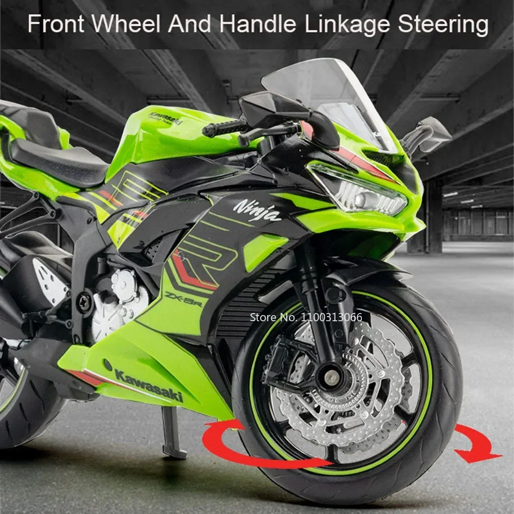 1:12 Kawasaki NIJIA ZX-6R Motorcycle Alloy Cars Model Toy Rubber Tires Wheel Steering Slide Forward Miniature Vehicle Child Gift