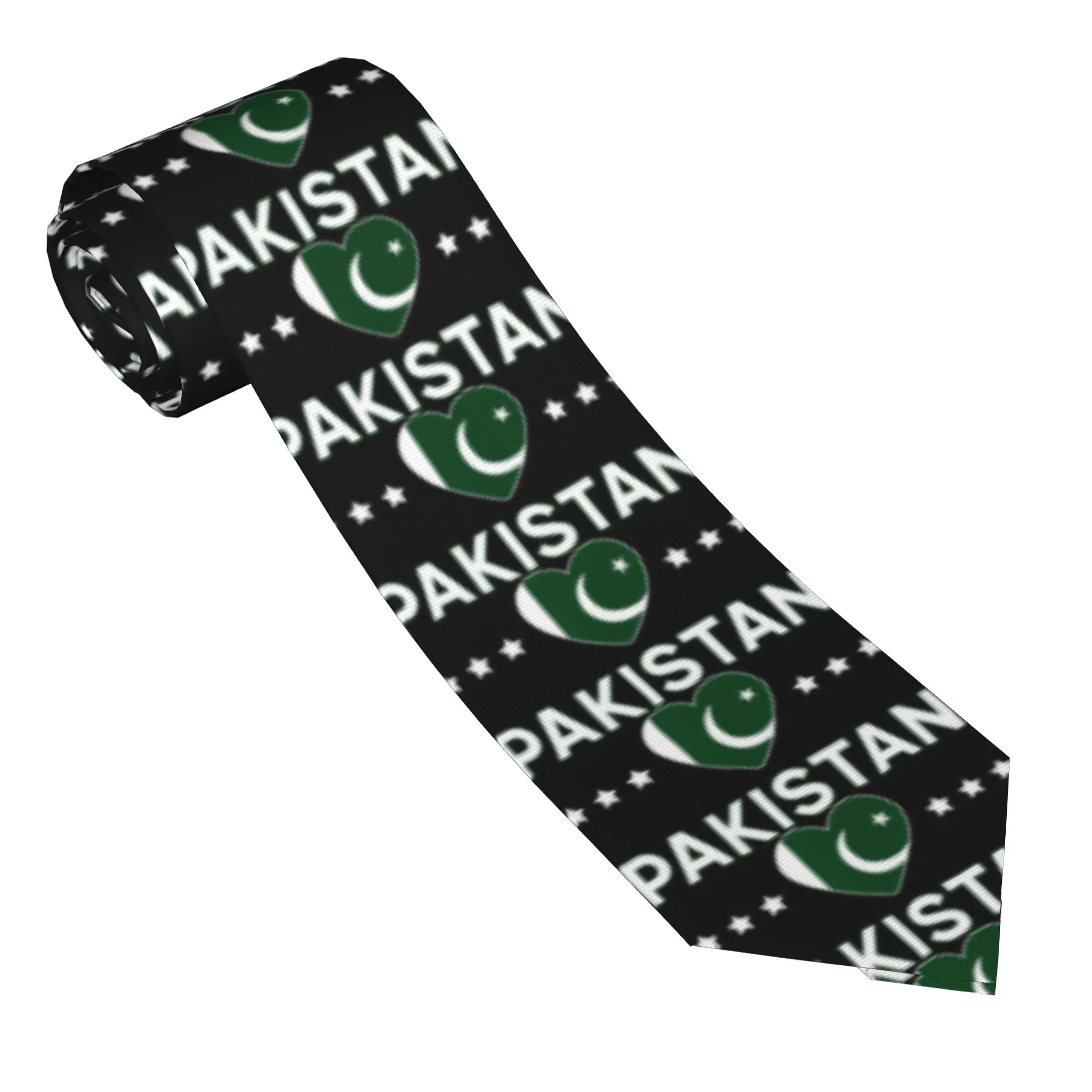 Pakistan Flag Heart Vintage Pakistan Country Tie Daily Wear Party Neck Ties Unisex Adult Casual Necktie Accessories Collar Tie