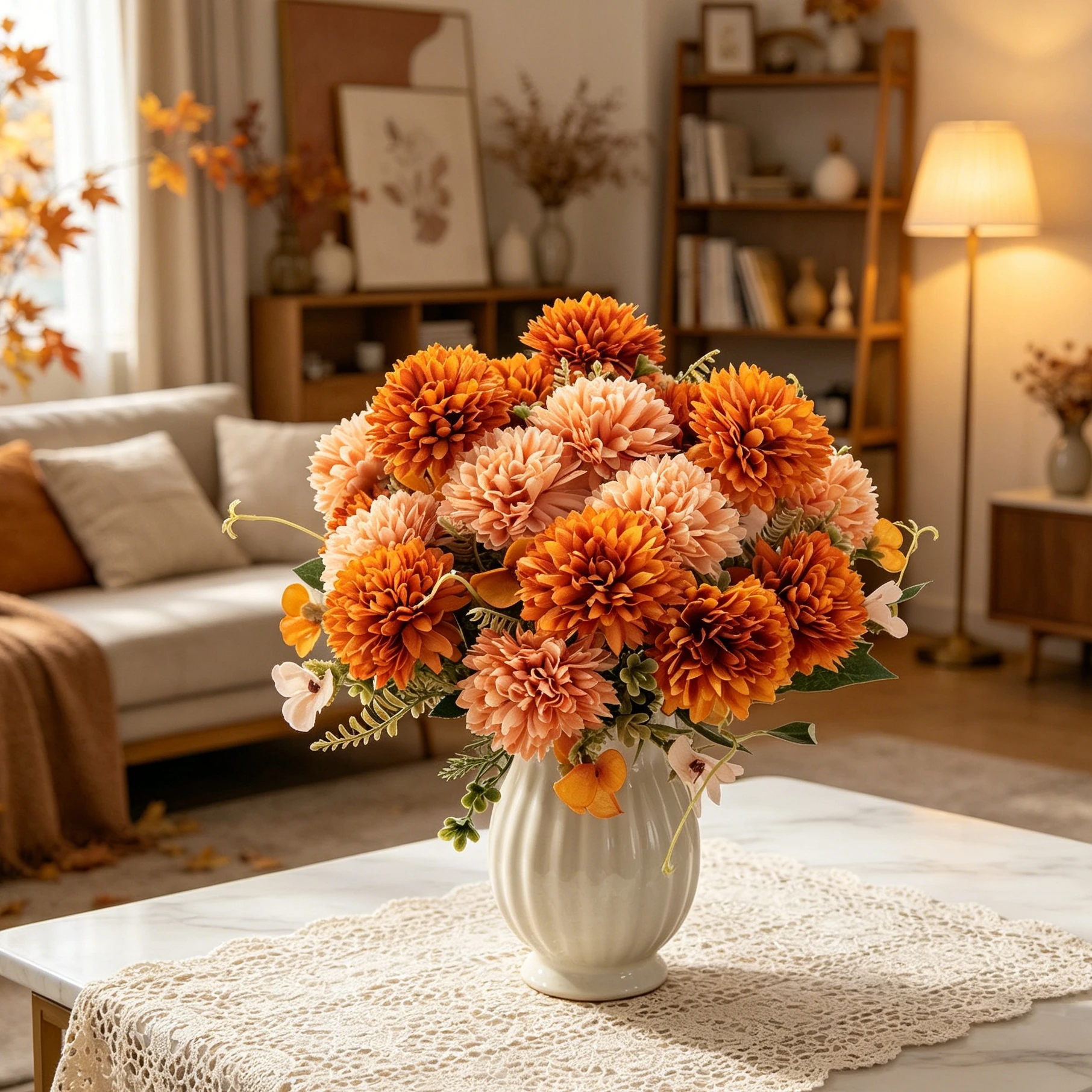 3 Stück Künstliche Blumen Seiden-Chrysanthemen für Zuhause, Herbst, Halloween, Dekoration, Vase, Garten, Hochzeit, Brautstrauß, Festival – Detail 3