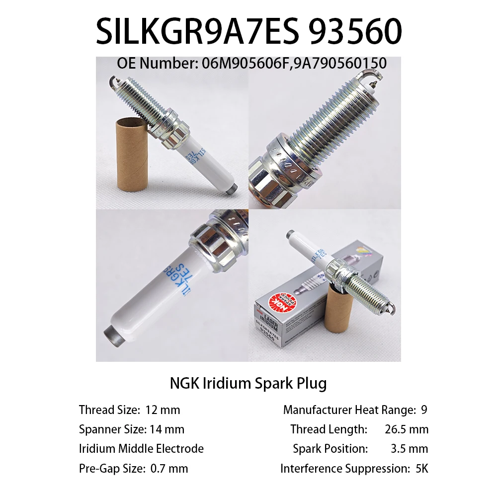 4pcs 6pcs Original NGK Iridium Spark Plug 06M905606F SILKGR9A7ES 93560 Suitable For some models Audi A4 A5 A6 A7 A8 Q5 Q7 Q8 3.0