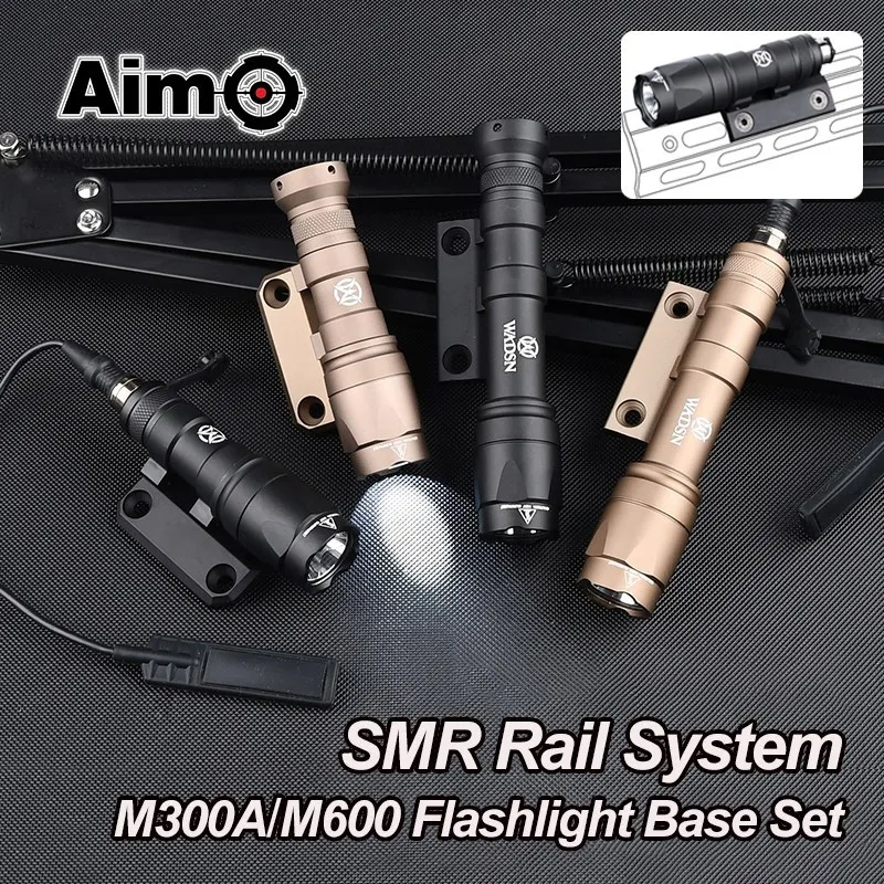 WADSN M600 Airsoft Flashlight Fit SMR Rail System Scout Light Offset Side Mount Surefir M300 M600 Weapon Light Base Accessories