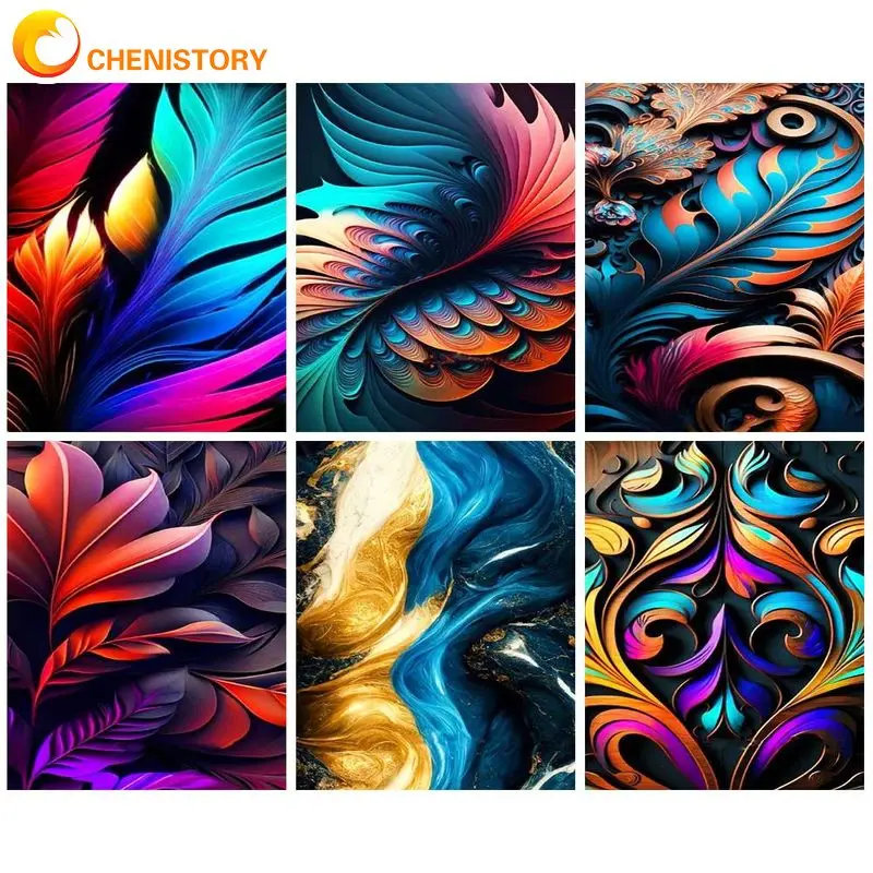 

CHENISTORY Classical Painting By Numbers Abstract Colorful Leaves Handicrafts Wall Art Picture Drawing Frame Paint Kit Diy Set