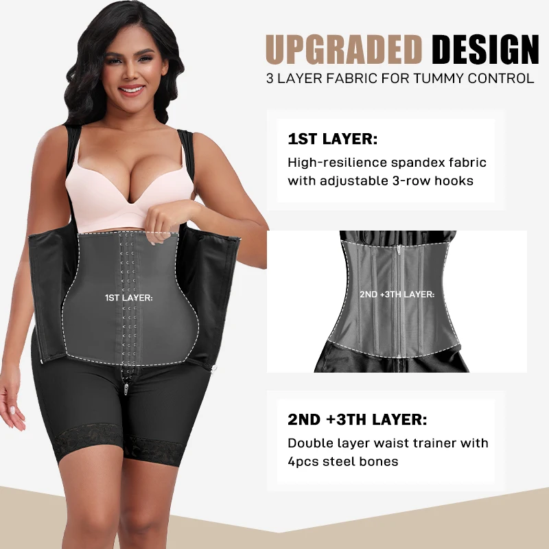 Women Firm Tummy Control Full Body Shaper Lipo Post-op Recovery 11 Steel Bone Waist Cinchers Post Surgery Shapewear Bodysuit