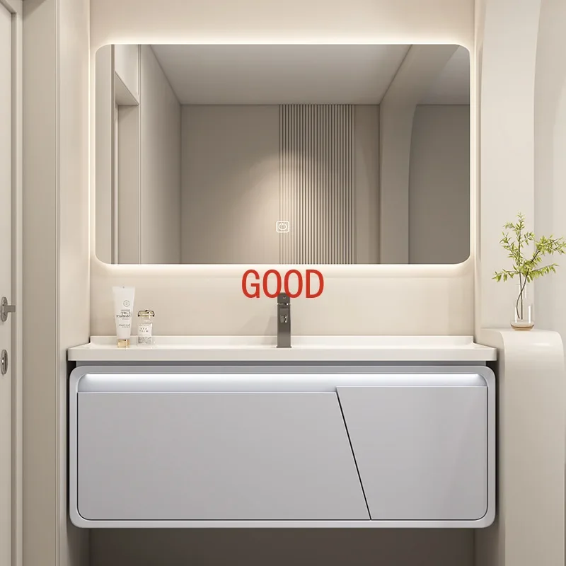 Modern Smart Bathroom Vanity Cabinet with Sink Ceramic Integrated Washbasin Oak Cabinets LED Mirror Cabinet Bathroom Furniture