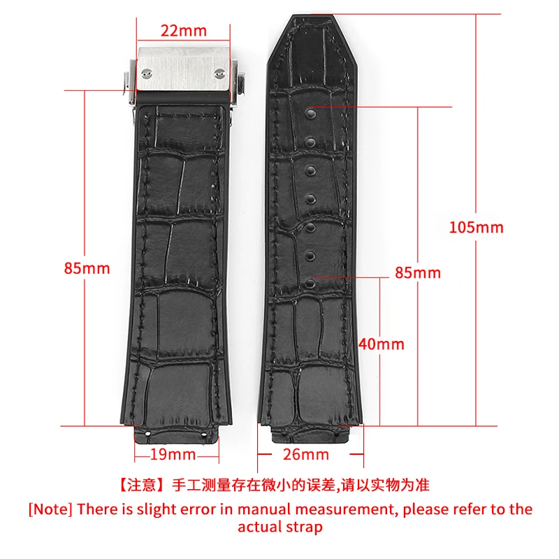 Crocodile Pattern Genuine Leather Watch Band Chain Silicone Male Substitute Hublot Hengbao Yuqi Big Bang Classic 19 Fusion 26mm