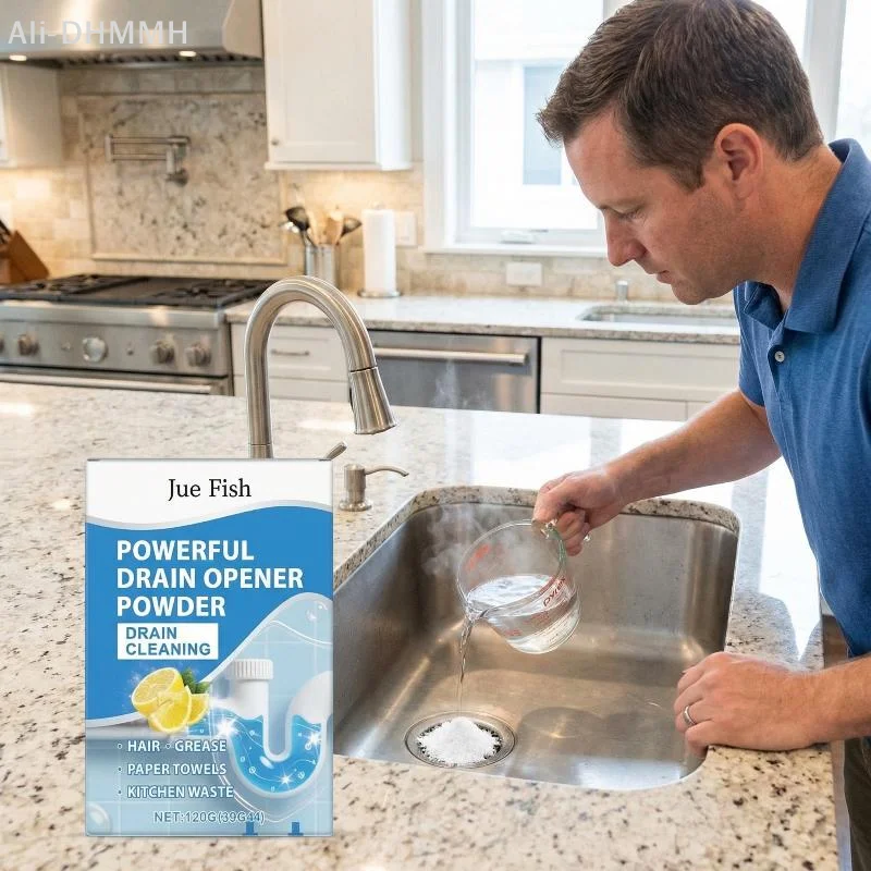 JUE FISH 4Pcs/Box Powerful Drain Sewer Cleaning Powder Safe Formula Dissolves All Types of Blockages Restores Smooth Drainage