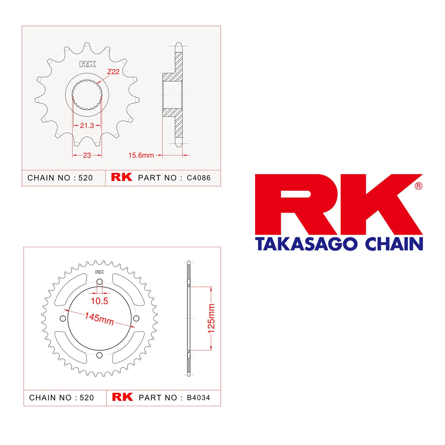 RK C4086-15 B4034-45 Front-Rear Sprocket Set  for Yamaha XT 600 EH/ EN (1990-2004)