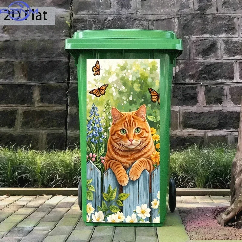 Backyard Trash Container 2D Printed Pattern Decal Unique Ornament for Home Garbage Bin