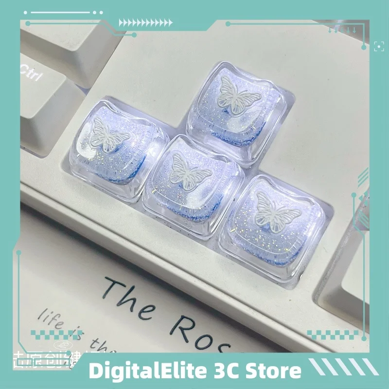 

Personality Cat Ear Keycaps Glitter Transparent Mechanical Keyboard Keys 4 Pieces Set Glow Wind Evening Butterfly Wise Man