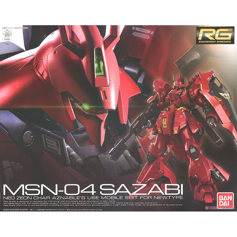 Bandai Anime GUNDAM MSN-04 SAZABI RG 1/144 Genuine Assembly Model Toys Action Figure Gifts Collectible Ornaments Boys Kids Girls